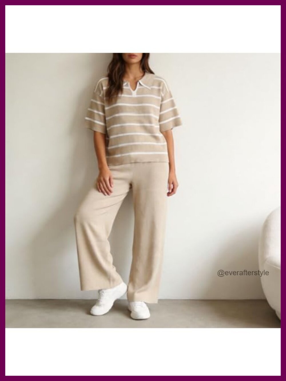 Ice Silk Touch 2 Piece Set Short Sleeve Polo Top Wide Leg Pant - Picture 5 of 5